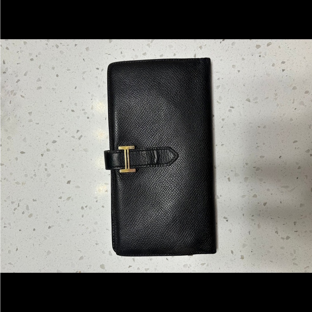 Black Leather Wallet with Gold Accent
